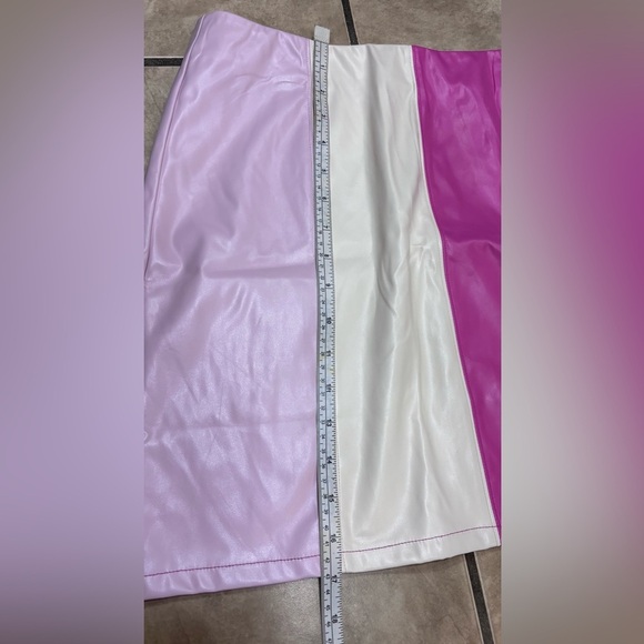 Pink Colorblock Faux Leather Colorblock Skirt Large - Picture 9 of 11